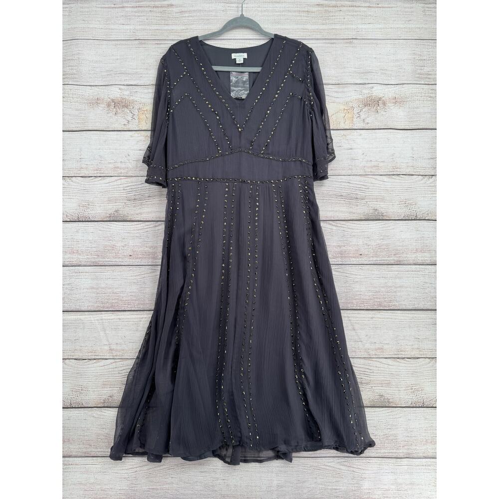 Sundance Studded Gauzy‎ Lined Midi Dress Womens Medium Black Semi Sheer